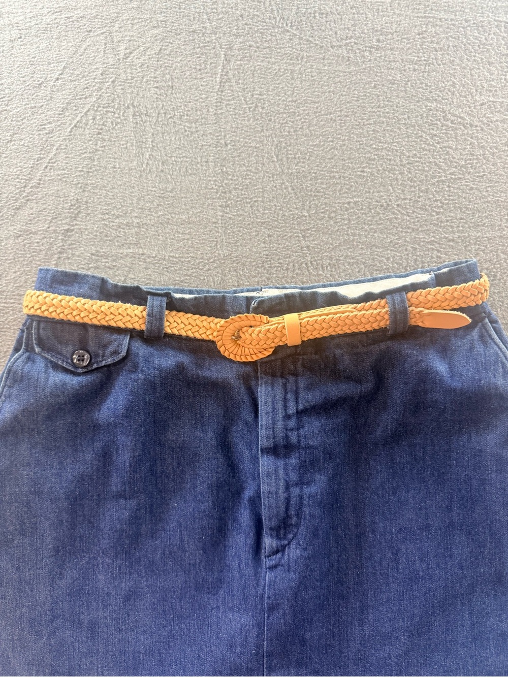 DEECEE - Vintage Dark Blue Denim Midi Skirt with Tan Braided Belt - Picture 2 of 10